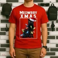 Meowy Christmas Cat With Lights And Santa Hat T-Shirt thumb 6