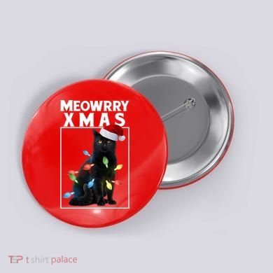 Meowy Christmas Cat With Lights And Santa Hat Button