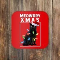 Meowy Christmas Cat With Lights And Santa Hat Coaster thumb 0
