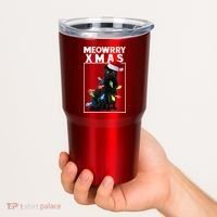 Meowy Christmas Cat With Lights And Santa Hat Tumbler thumb 2