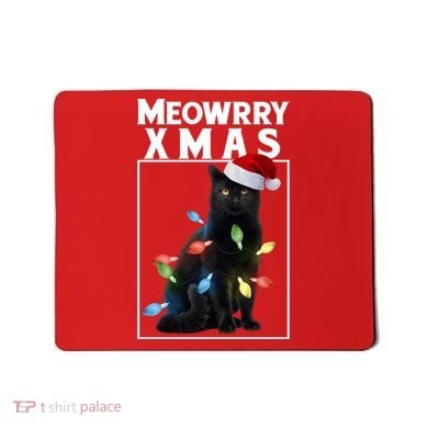 Meowy Christmas Cat With Lights And Santa Hat Mousepad