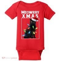 Meowy Christmas Cat With Lights And Santa Hat Baby Bodysuit thumb 0