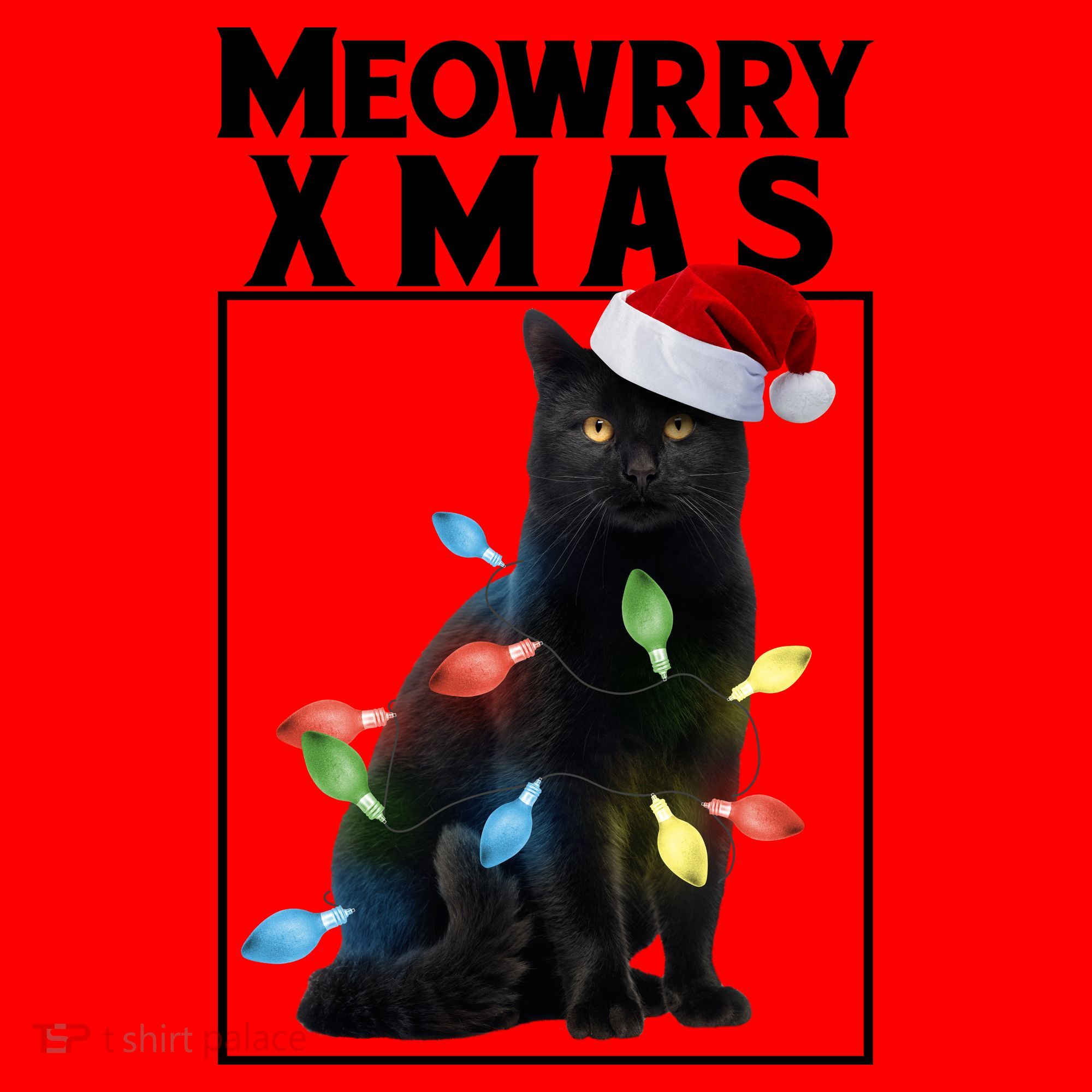 Meowy Christmas Cat With Lights And Santa Hat Santa Hat