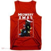 Meowy Christmas Cat With Lights And Santa Hat Tank Top thumb 0