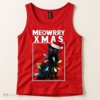 Meowy Christmas Cat With Lights And Santa Hat Tank Top thumb 2