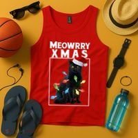 Meowy Christmas Cat With Lights And Santa Hat Tank Top thumb 4
