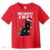Meowy Christmas Cat With Lights And Santa Hat Toddler T-Shirt thumb 0