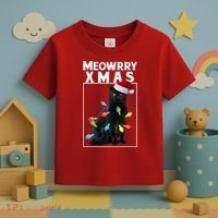 Meowy Christmas Cat With Lights And Santa Hat Toddler T-Shirt thumb 3
