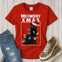 Meowy Christmas Cat With Lights And Santa Hat Women's T-Shirt thumb 3