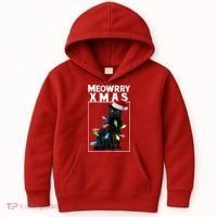 Meowy Christmas Cat With Lights And Santa Hat Kids Hoodie thumb 0