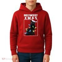 Meowy Christmas Cat With Lights And Santa Hat Kids Hoodie thumb 4