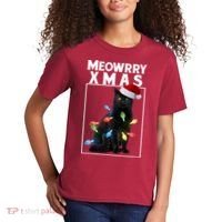 Meowy Christmas Cat With Lights And Santa Hat Kids T-Shirt thumb 2