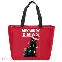 Meowy Christmas Cat With Lights And Santa Hat Tote Bag thumb 0