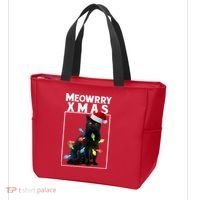 Meowy Christmas Cat With Lights And Santa Hat Tote Bag thumb 3