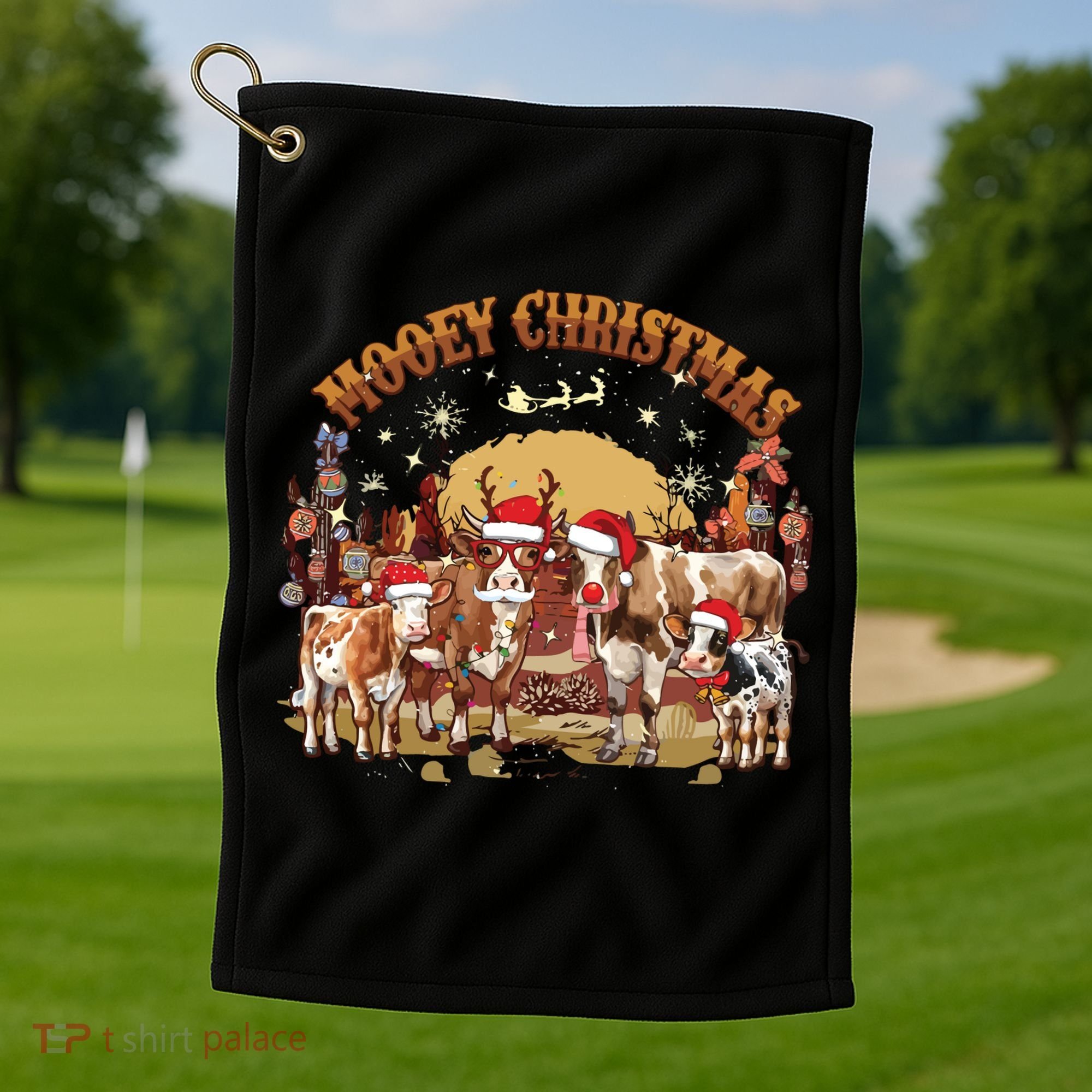 Mooey Christmas Cows Golf Towel