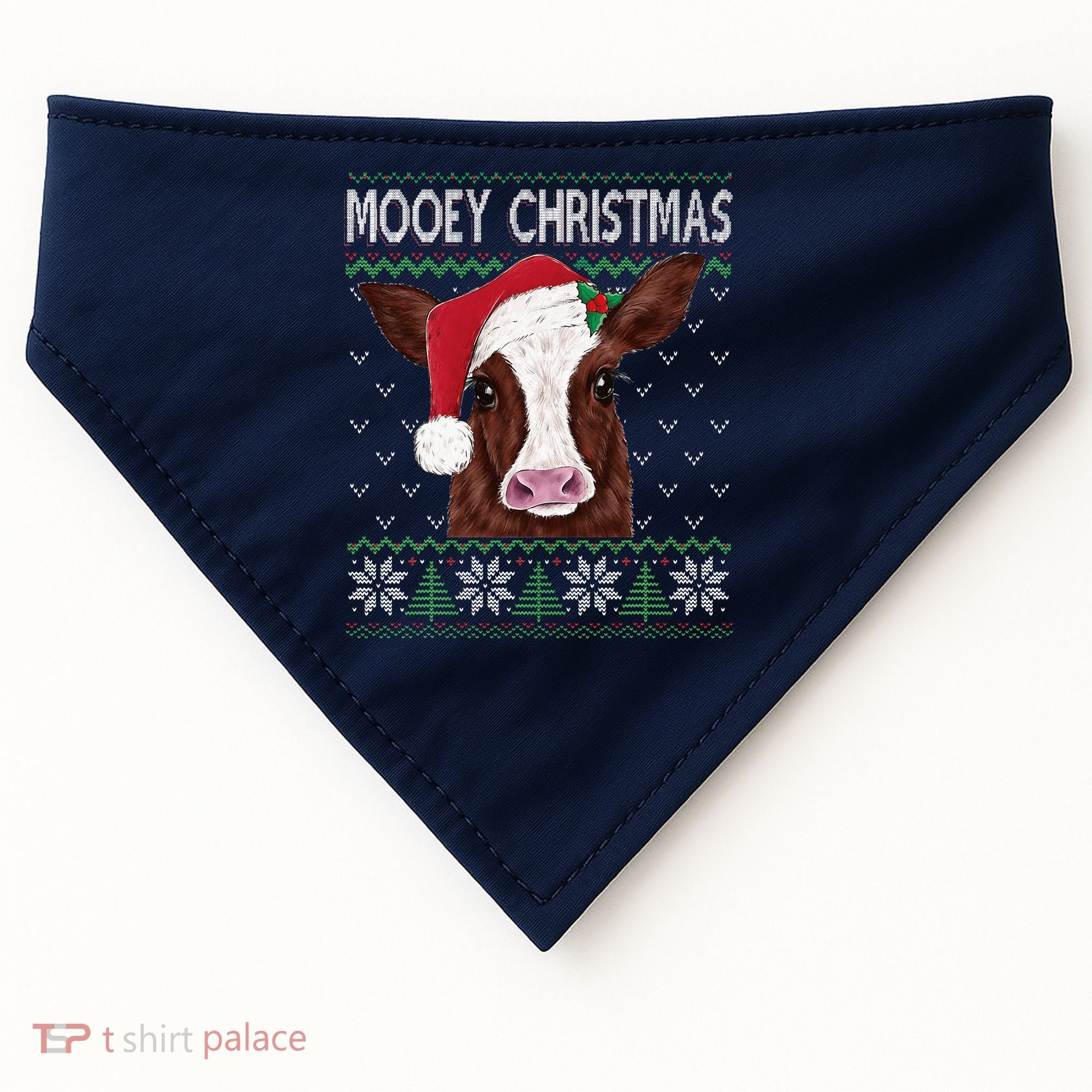 Mooey Christmas Cow Christmas Ugly Sweater USA-Made Doggie Bandana