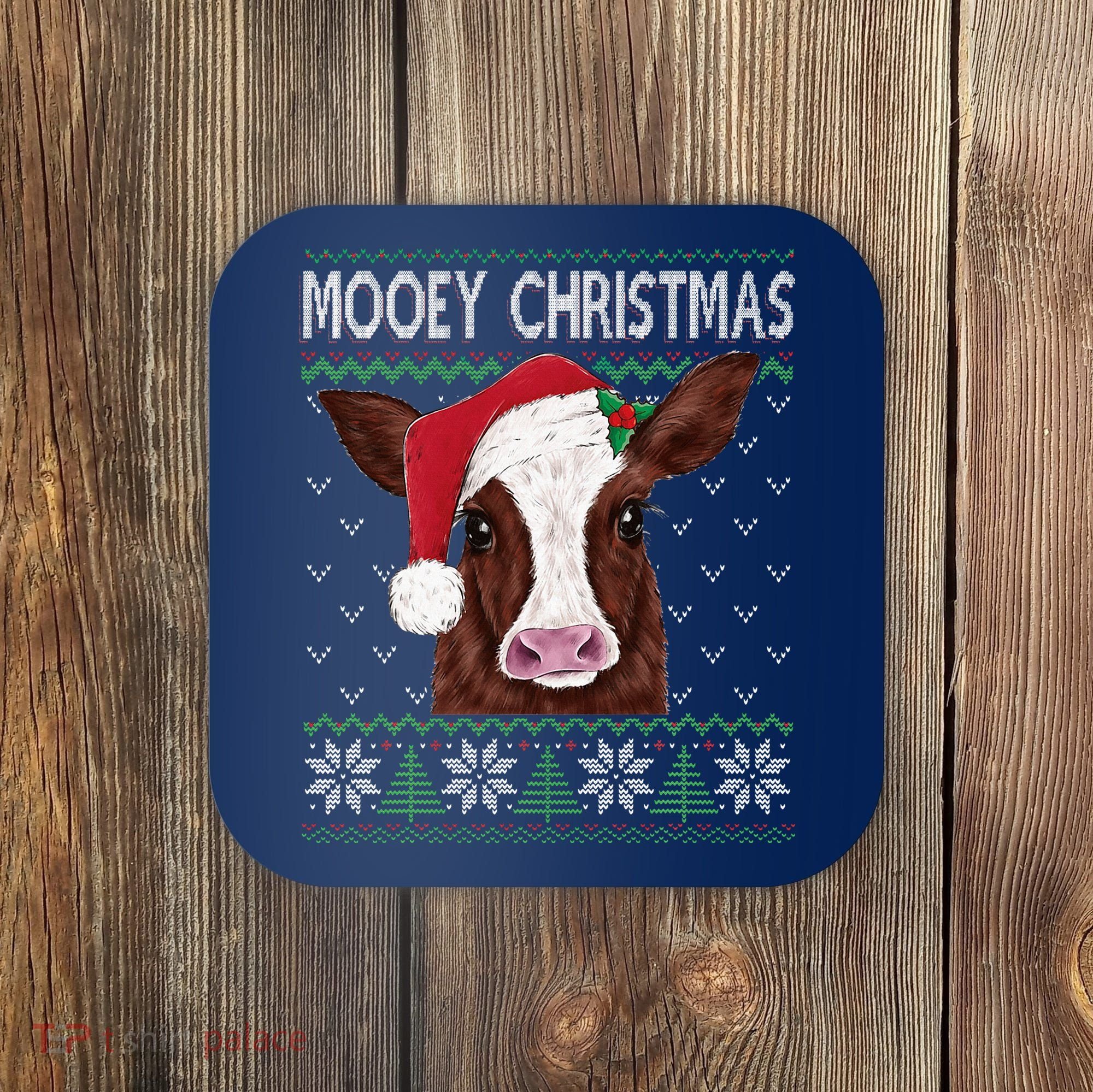 Mooey Christmas Cow Christmas Ugly Sweater Coaster