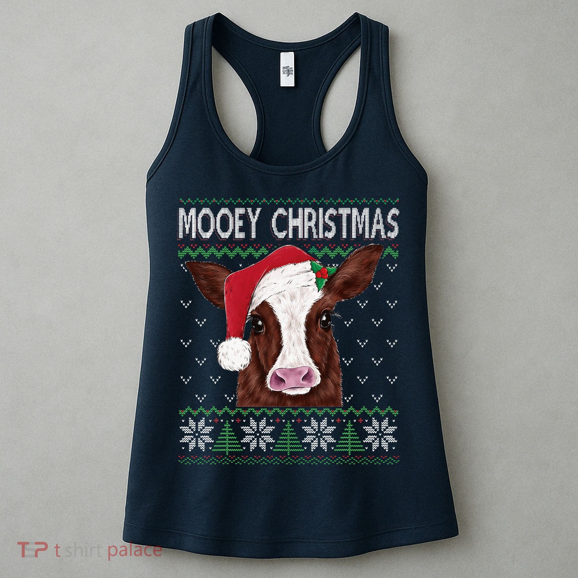Mooey Christmas Cow Christmas Ugly Sweater Women's Tank Top