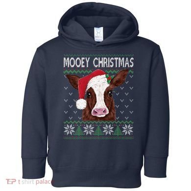 Mooey Christmas Cow Christmas Ugly Sweater Toddler Hoodie