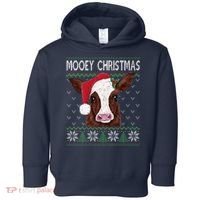 Mooey Christmas Cow Christmas Ugly Sweater Toddler Hoodie thumb 0