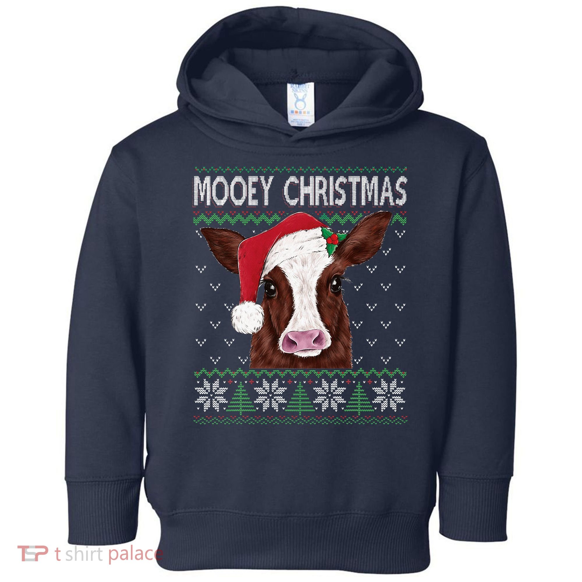 Mooey Christmas Cow Christmas Ugly Sweater Toddler Hoodie