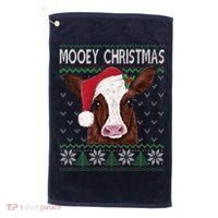 Mooey Christmas Cow Christmas Ugly Sweater Golf Towel thumb 0