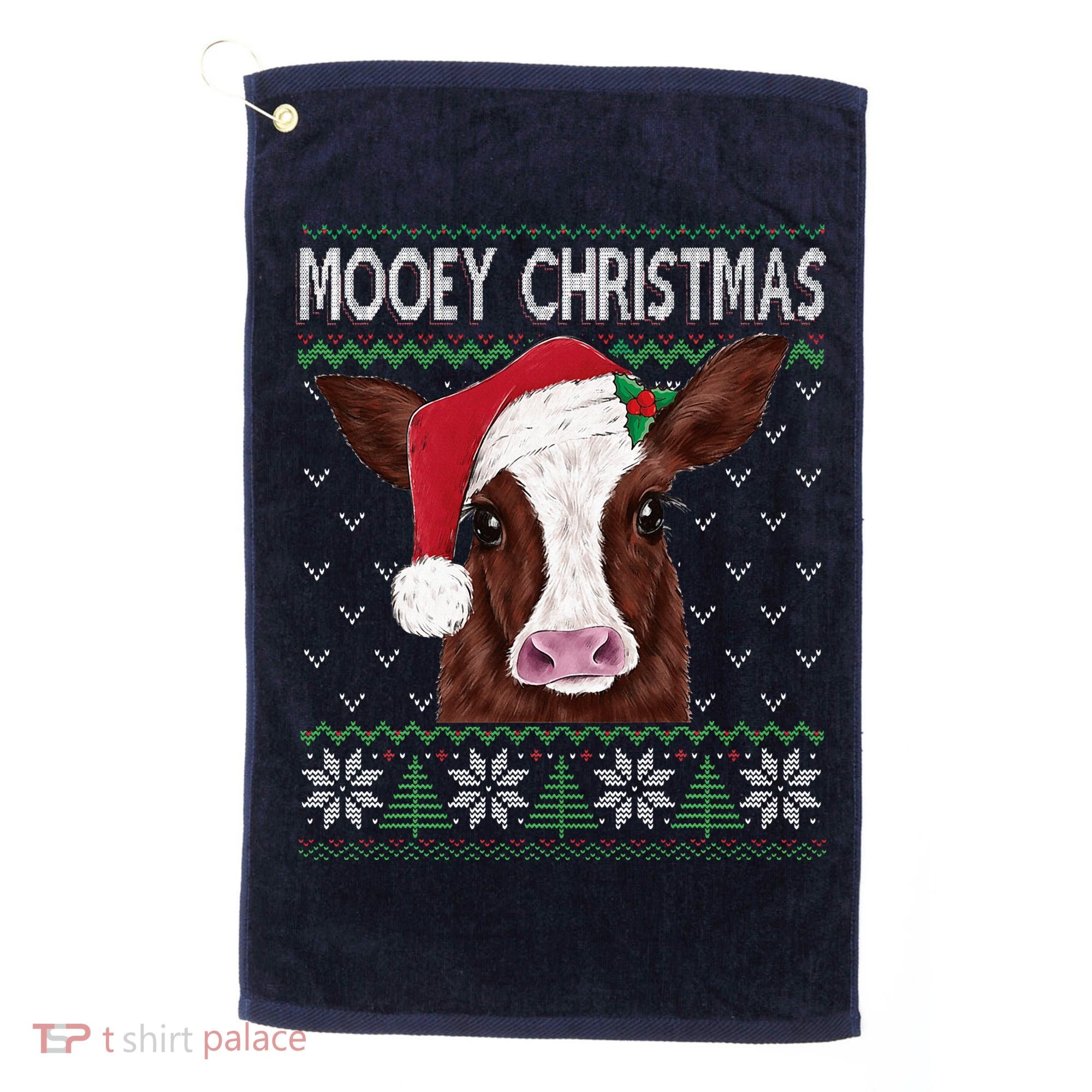 Mooey Christmas Cow Christmas Ugly Sweater Golf Towel