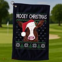 Mooey Christmas Cow Christmas Ugly Sweater Golf Towel thumb 1