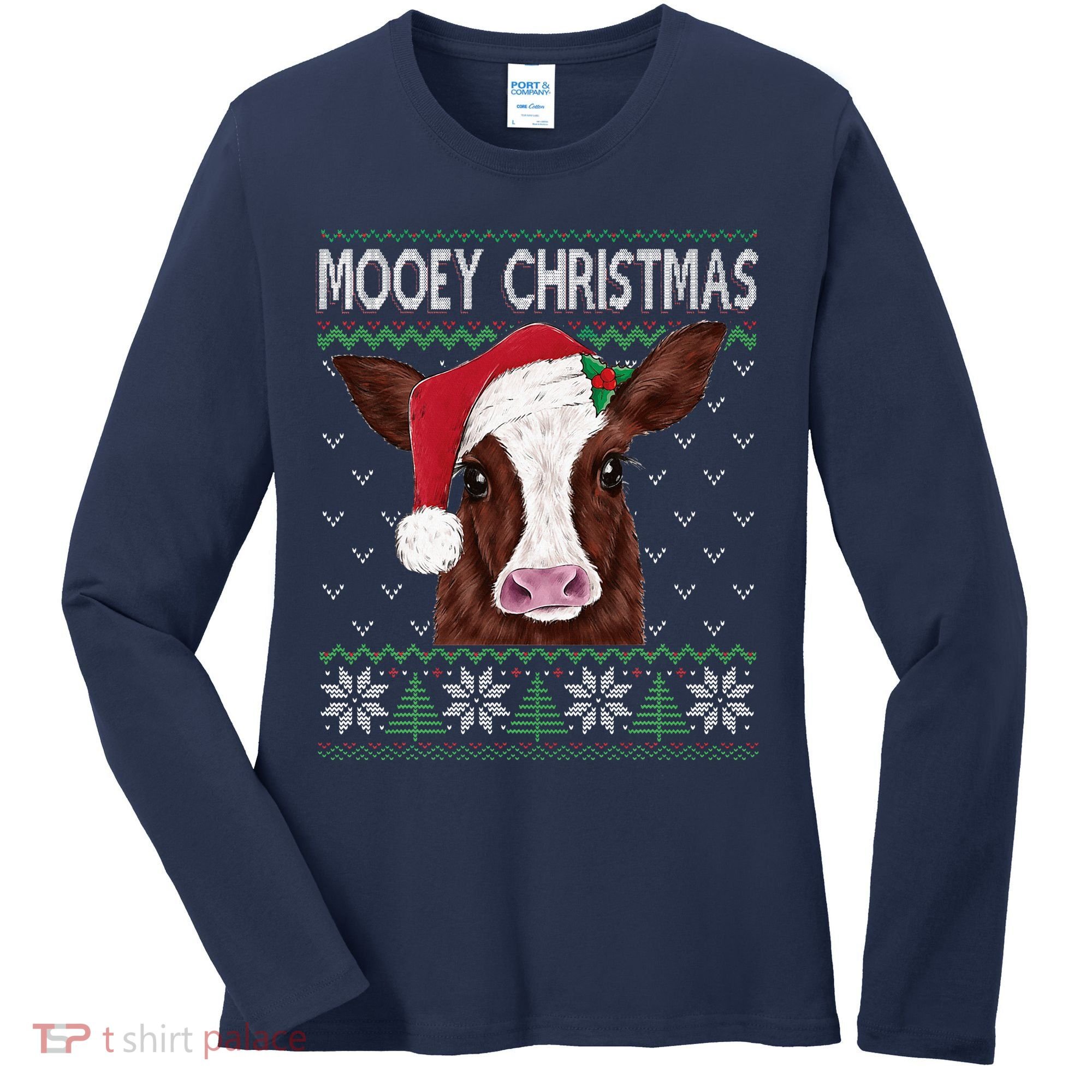 Mooey Christmas Cow Christmas Ugly Sweater Women's Long Sleeve Shirt