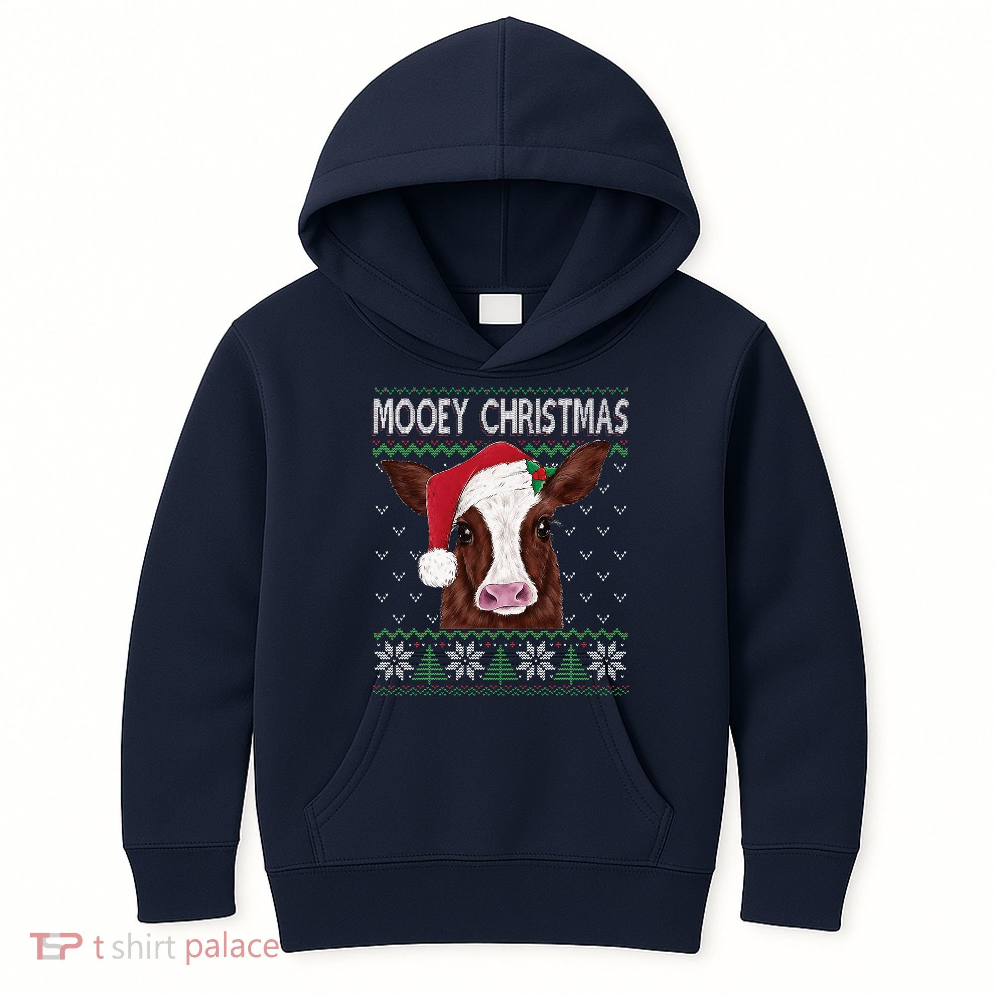 Mooey Christmas Cow Christmas Ugly Sweater Kids Hoodie