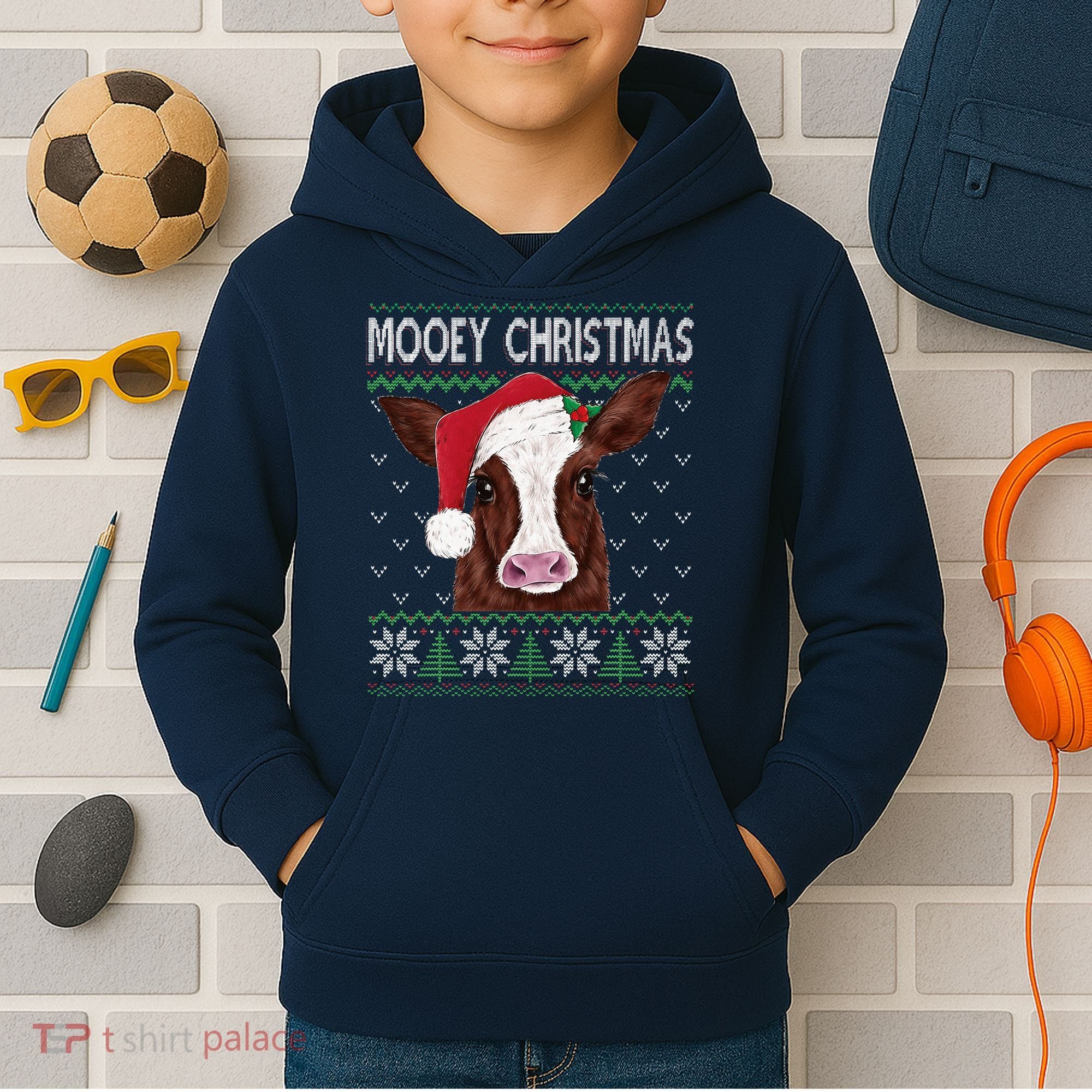 Mooey Christmas Cow Christmas Ugly Sweater Kids Hoodie