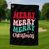 Merry Christmas Cute Holiday Groovy Golf Towel thumb 1
