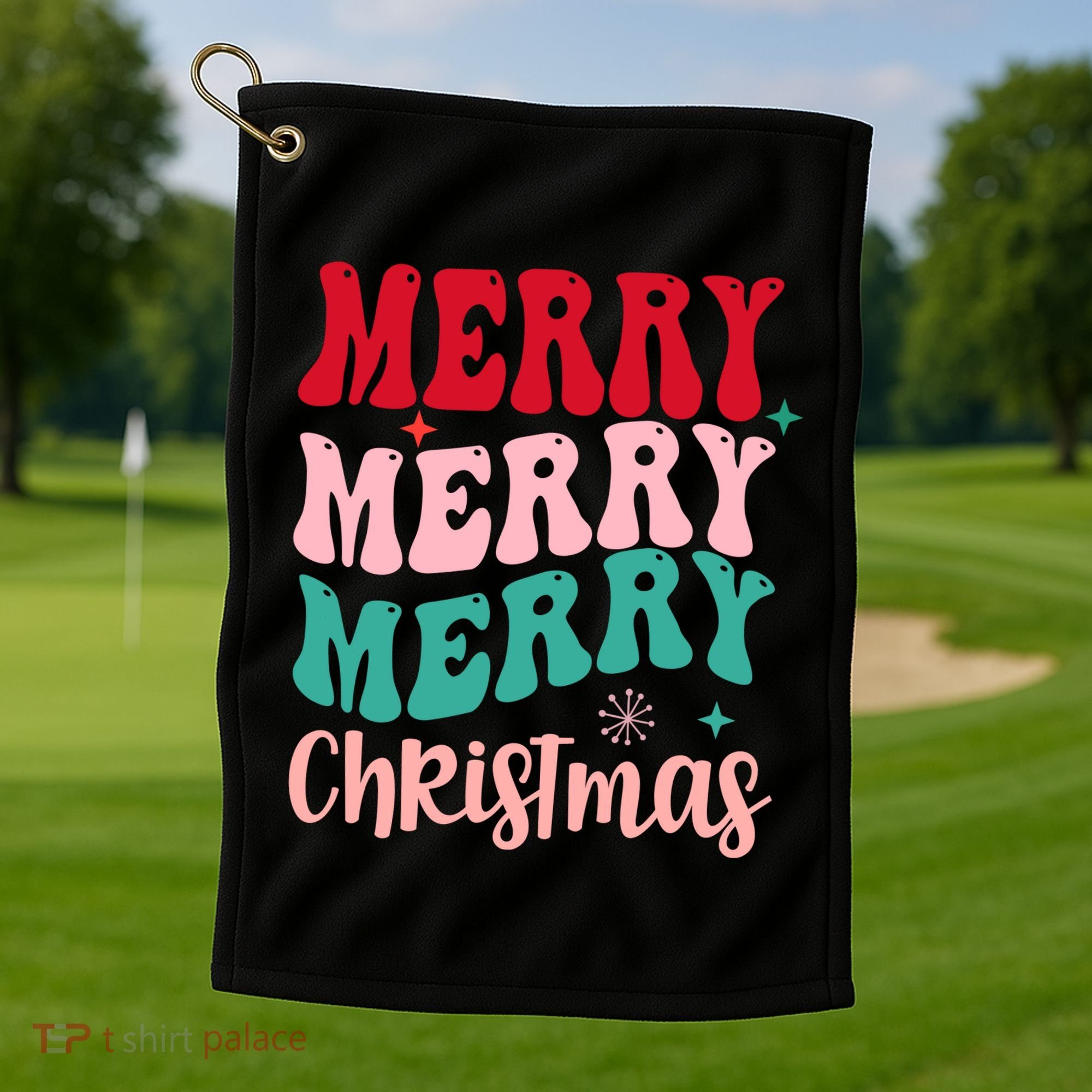 Merry Christmas Cute Holiday Groovy Golf Towel