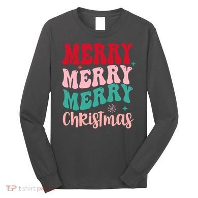 Merry Christmas Cute Holiday Groovy Long Sleeve Shirt