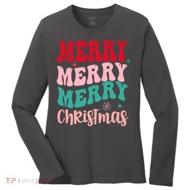Merry Christmas Cute Holiday Groovy Women's Long Sleeve Shirt