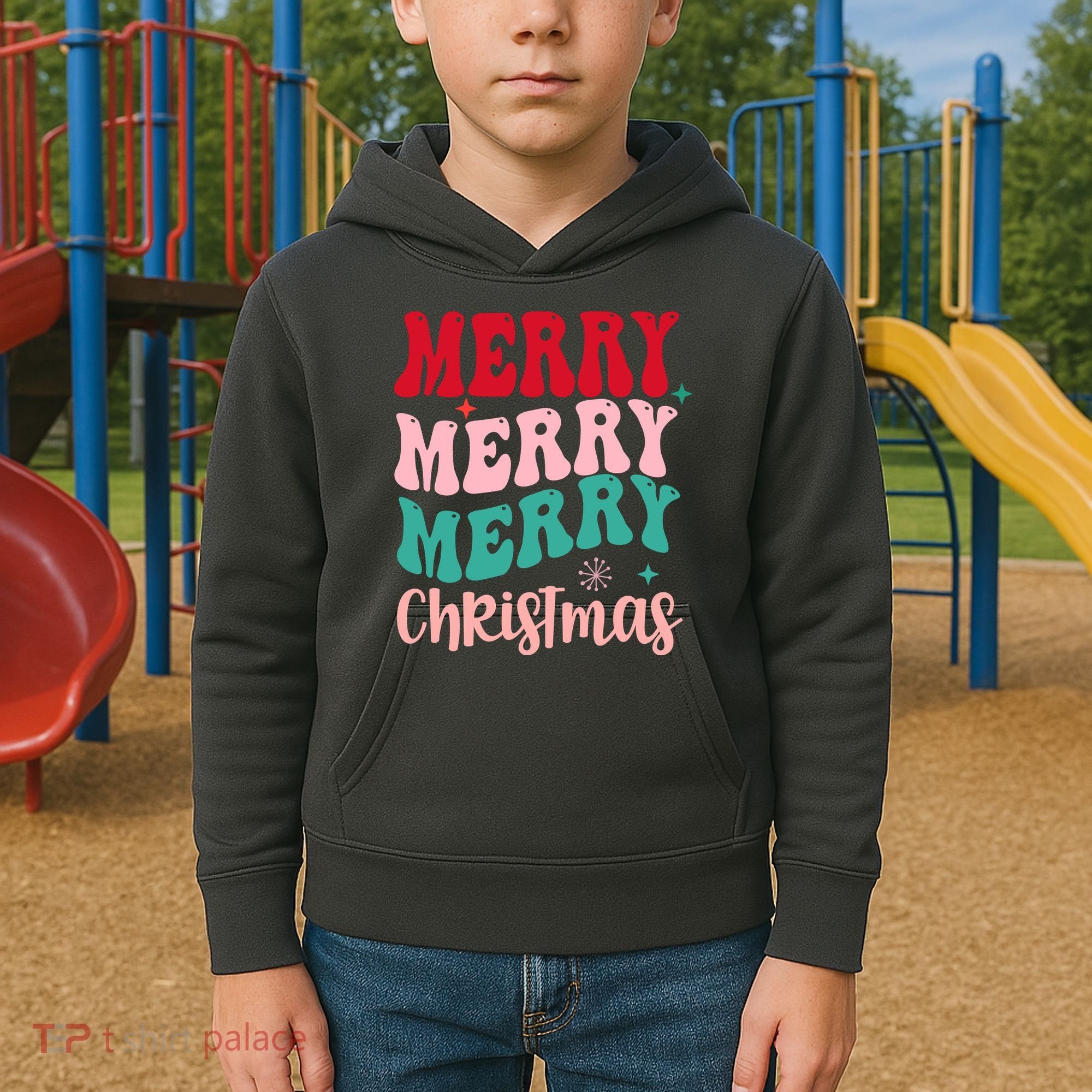 Merry Christmas Cute Holiday Groovy Kids Hoodie