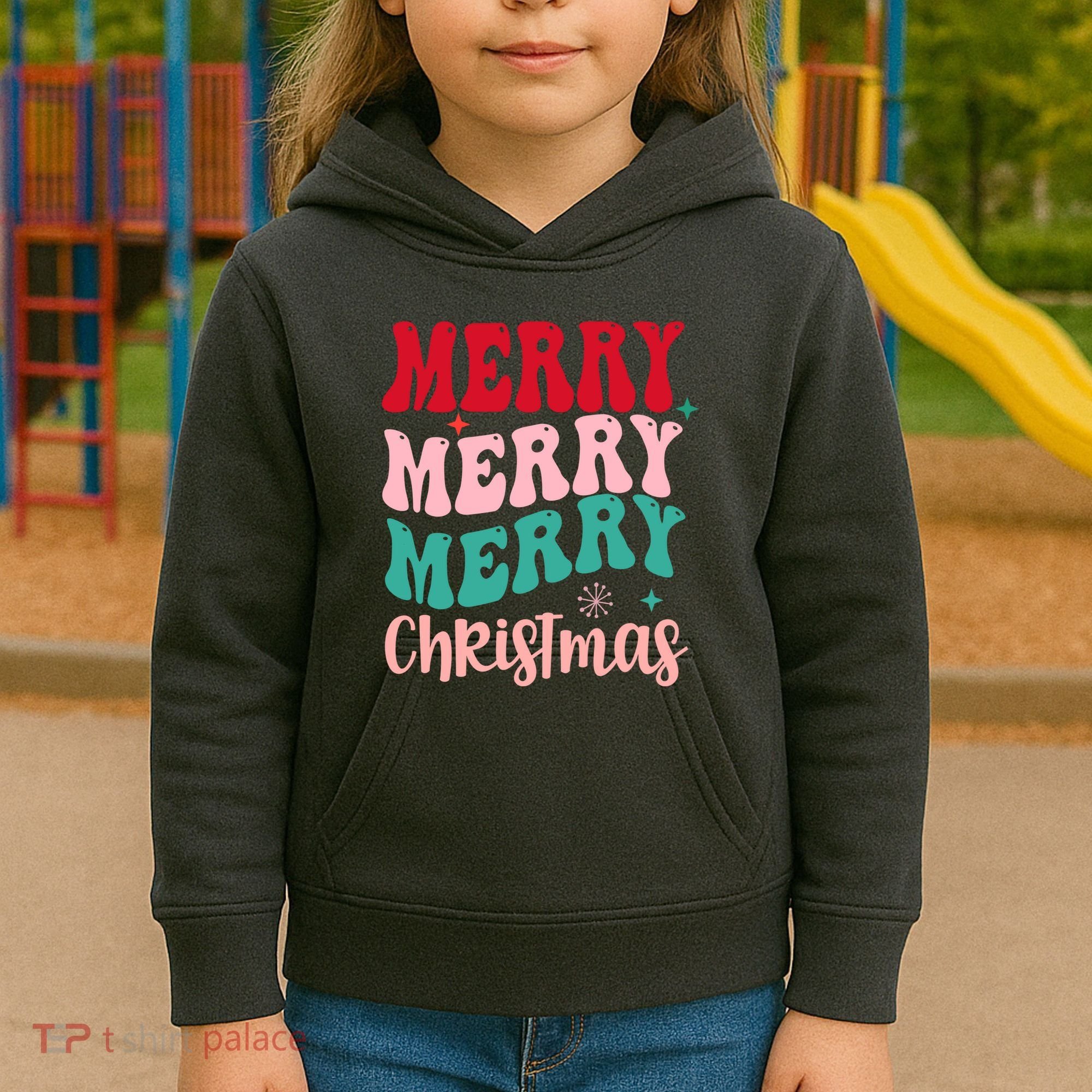 Merry Christmas Cute Holiday Groovy Kids Hoodie