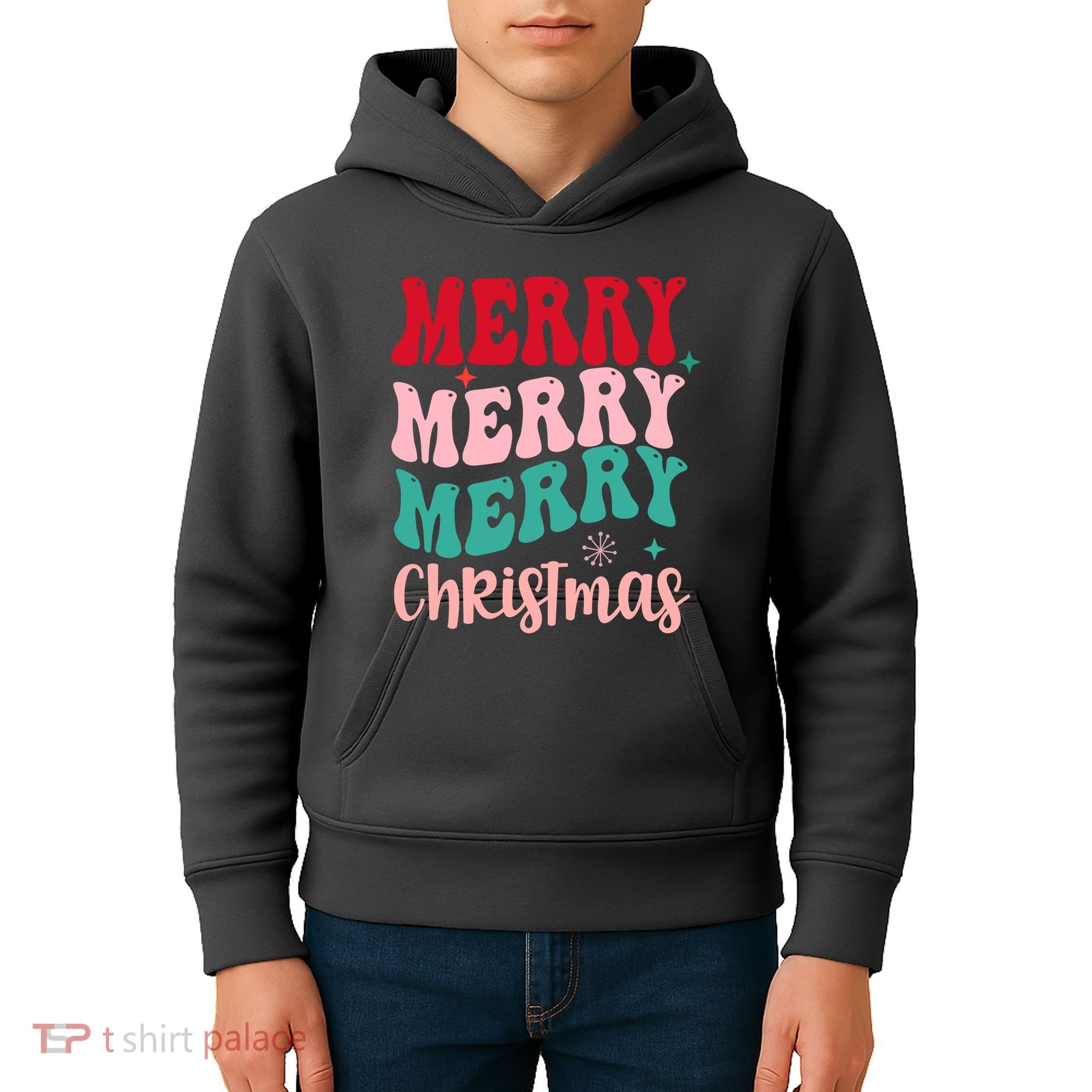 Merry Christmas Cute Holiday Groovy Kids Hoodie
