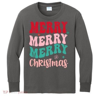 Merry Christmas Cute Holiday Groovy Kids Long Sleeve Shirt