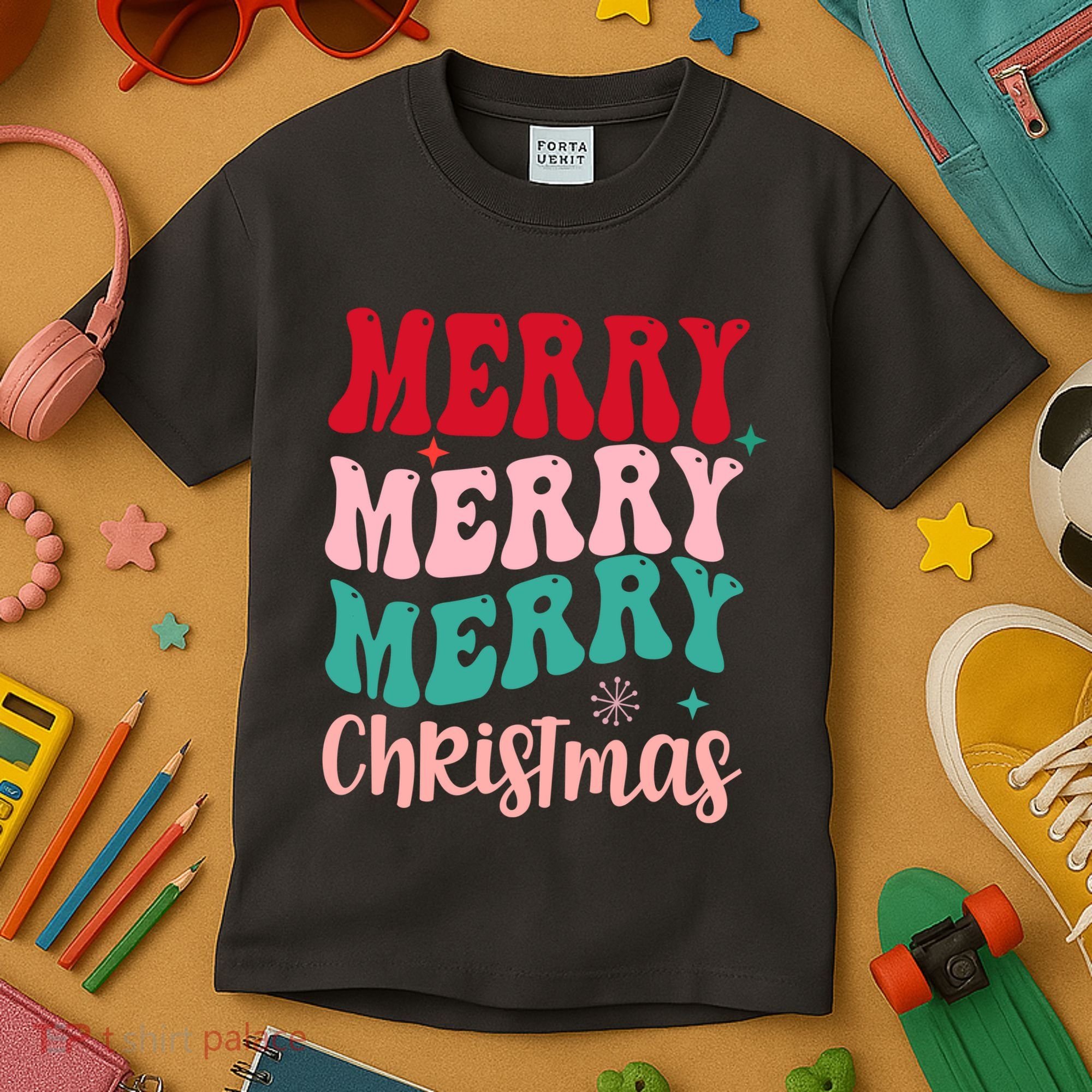 Merry Christmas Cute Holiday Groovy Kids T-Shirt