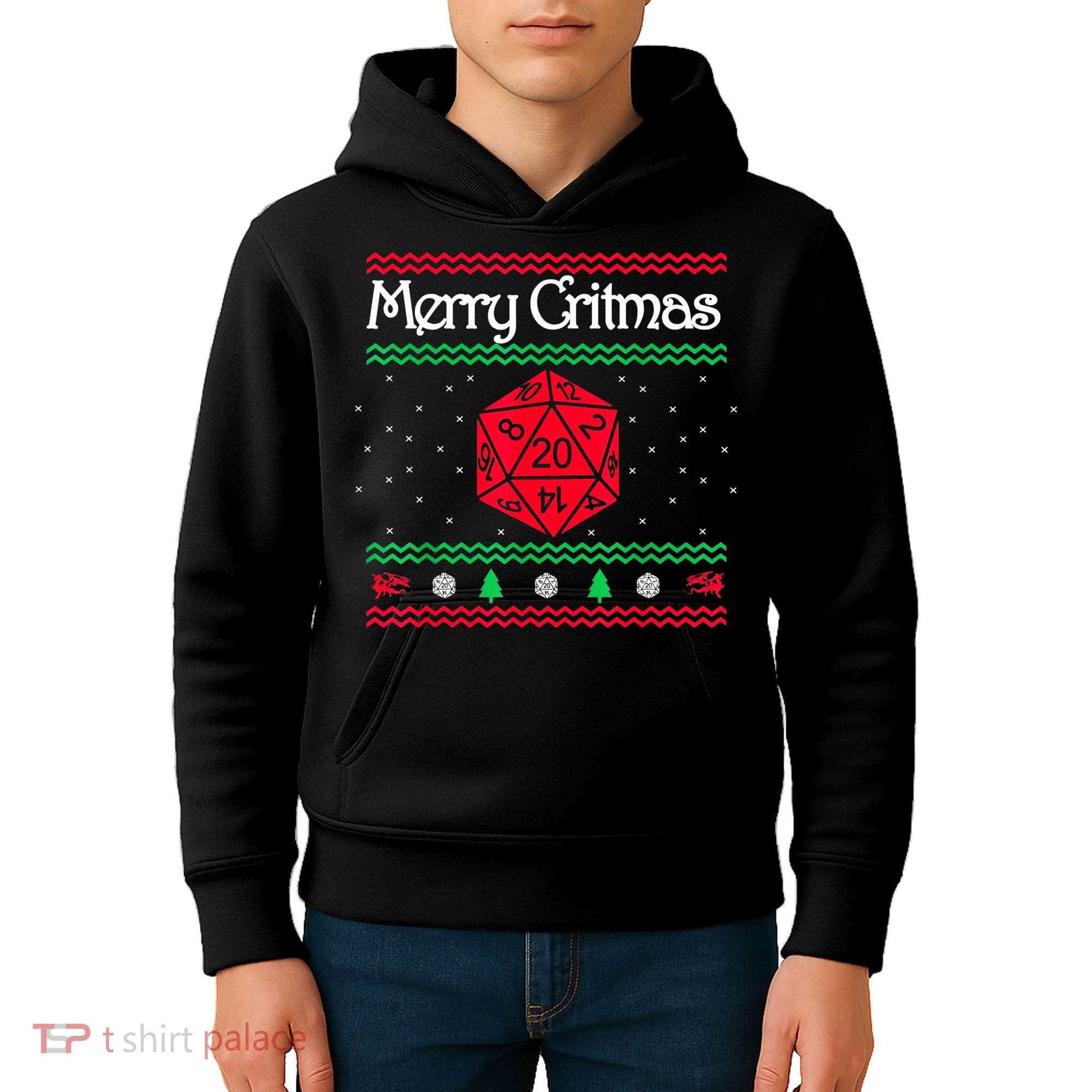 Merry Critmas Christmas D20 Rpg Board Game Role Play Kids Hoodie