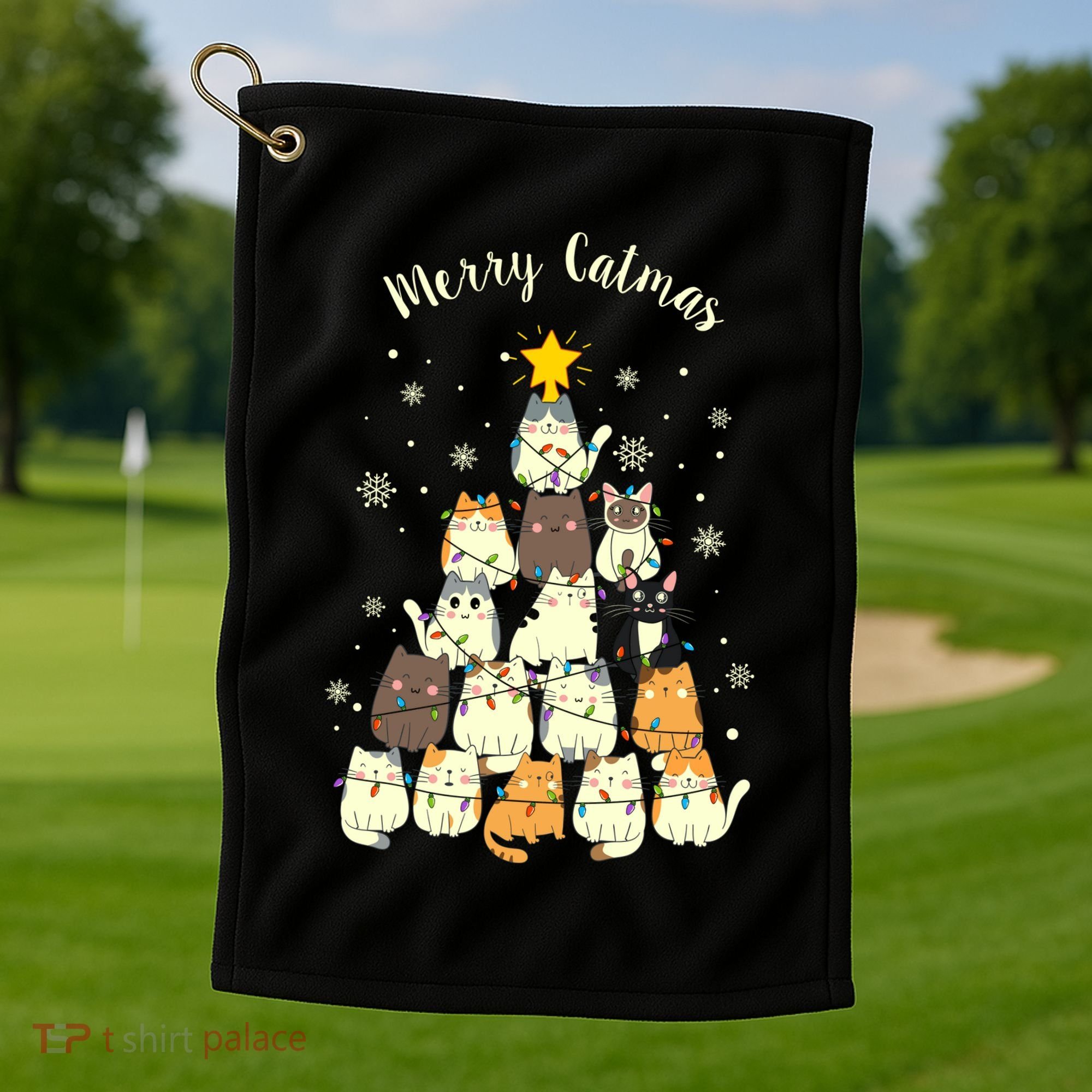 Merry Catmas Cute Cat Lover Christmas Golf Towel