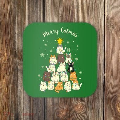 Merry Catmas Cute Cat Lover Christmas Coaster