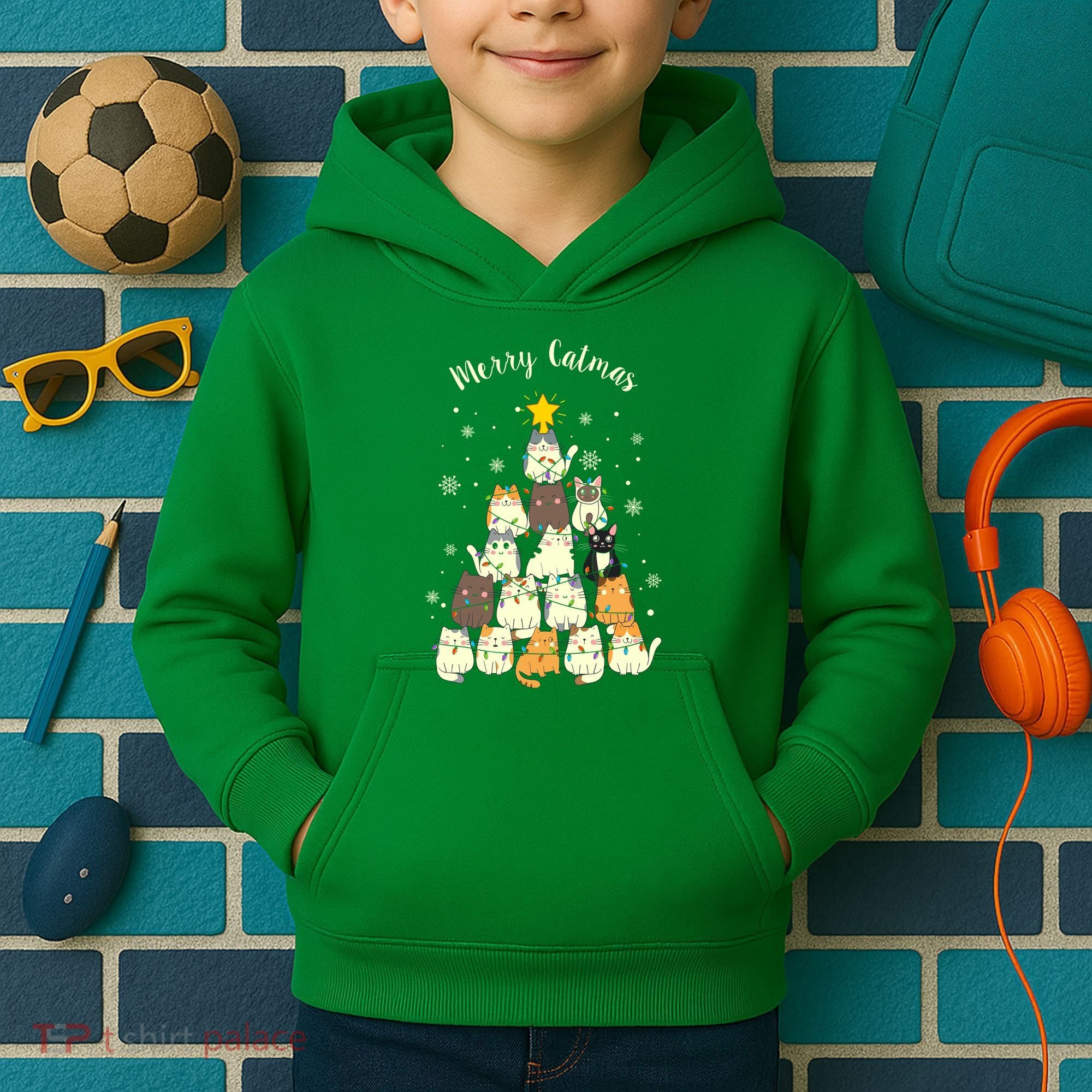 Merry Catmas Cute Cat Lover Christmas Kids Hoodie