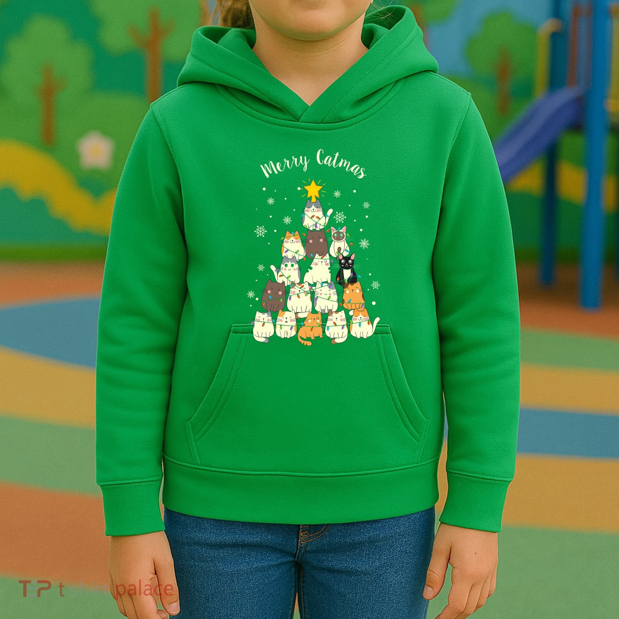 Merry Catmas Cute Cat Lover Christmas Kids Hoodie
