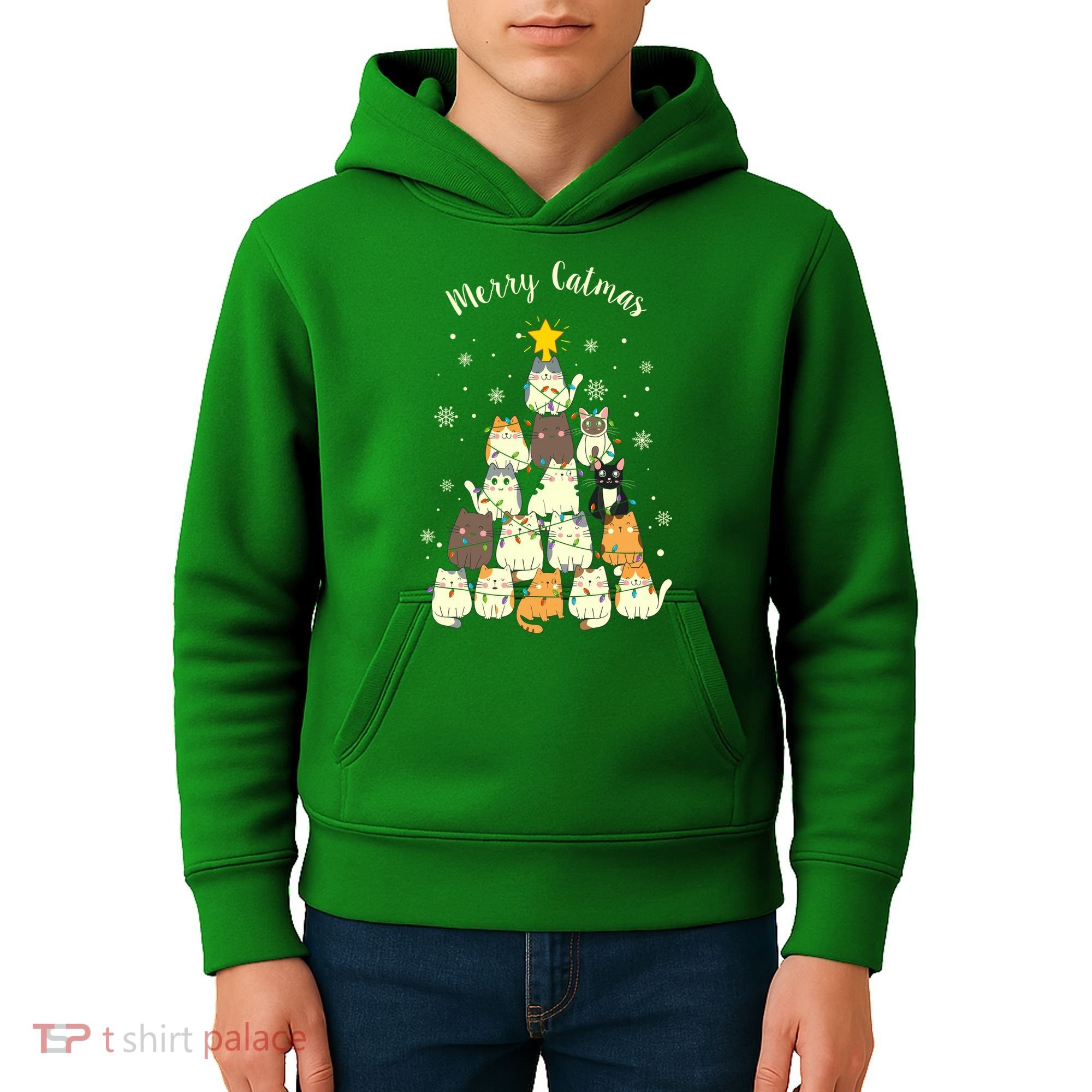 Merry Catmas Cute Cat Lover Christmas Kids Hoodie