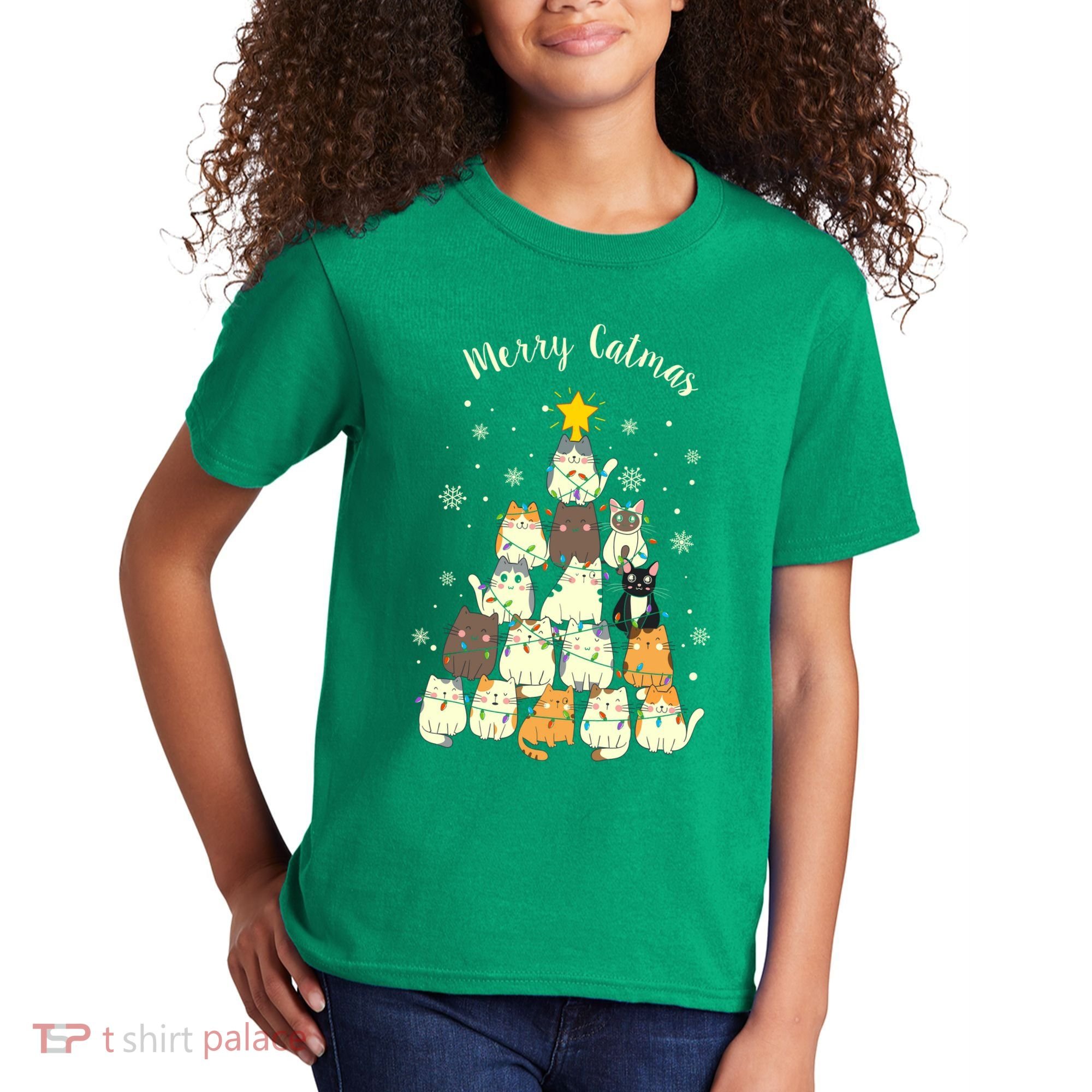 Merry Catmas Cute Cat Lover Christmas Kids T-Shirt