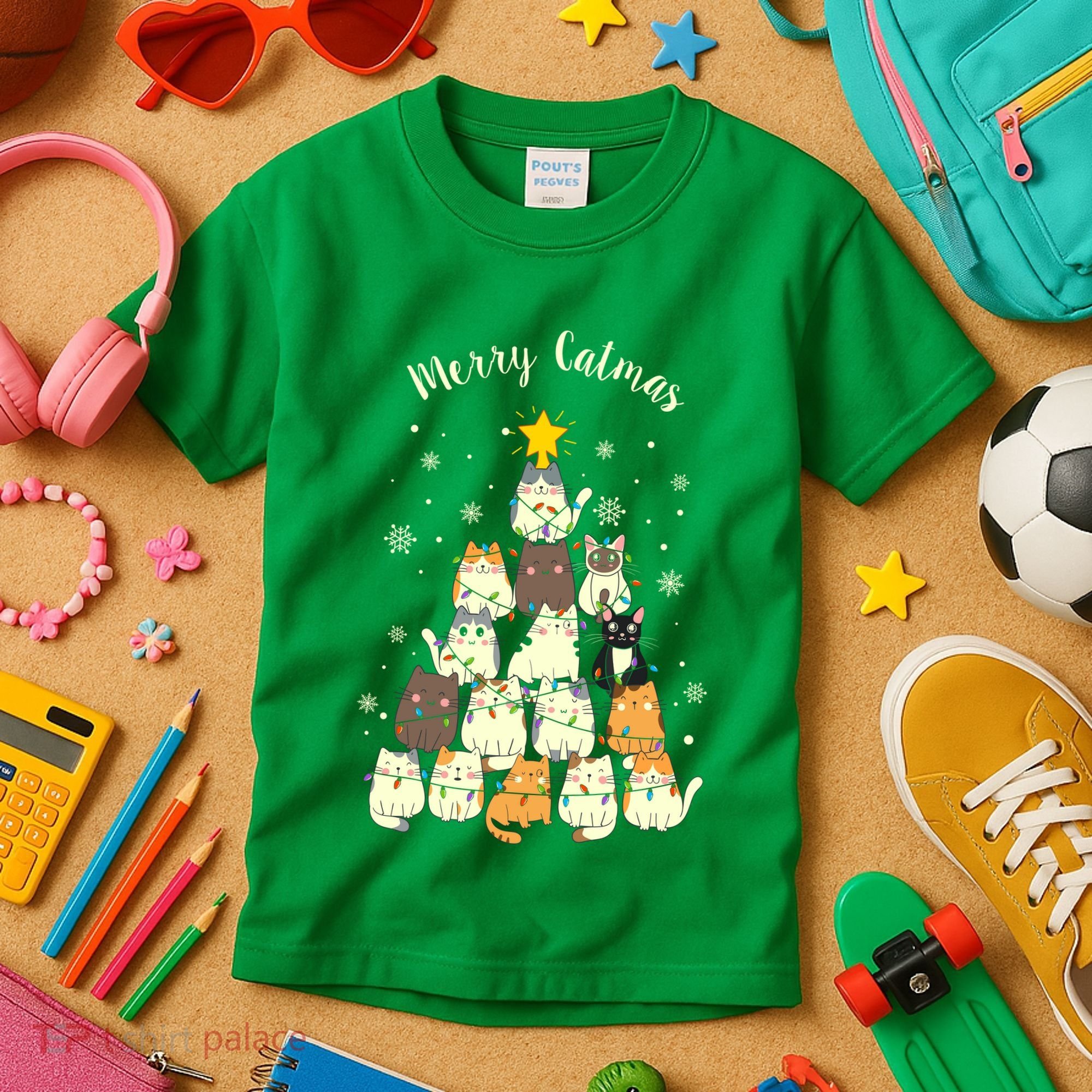 Merry Catmas Cute Cat Lover Christmas Kids T-Shirt