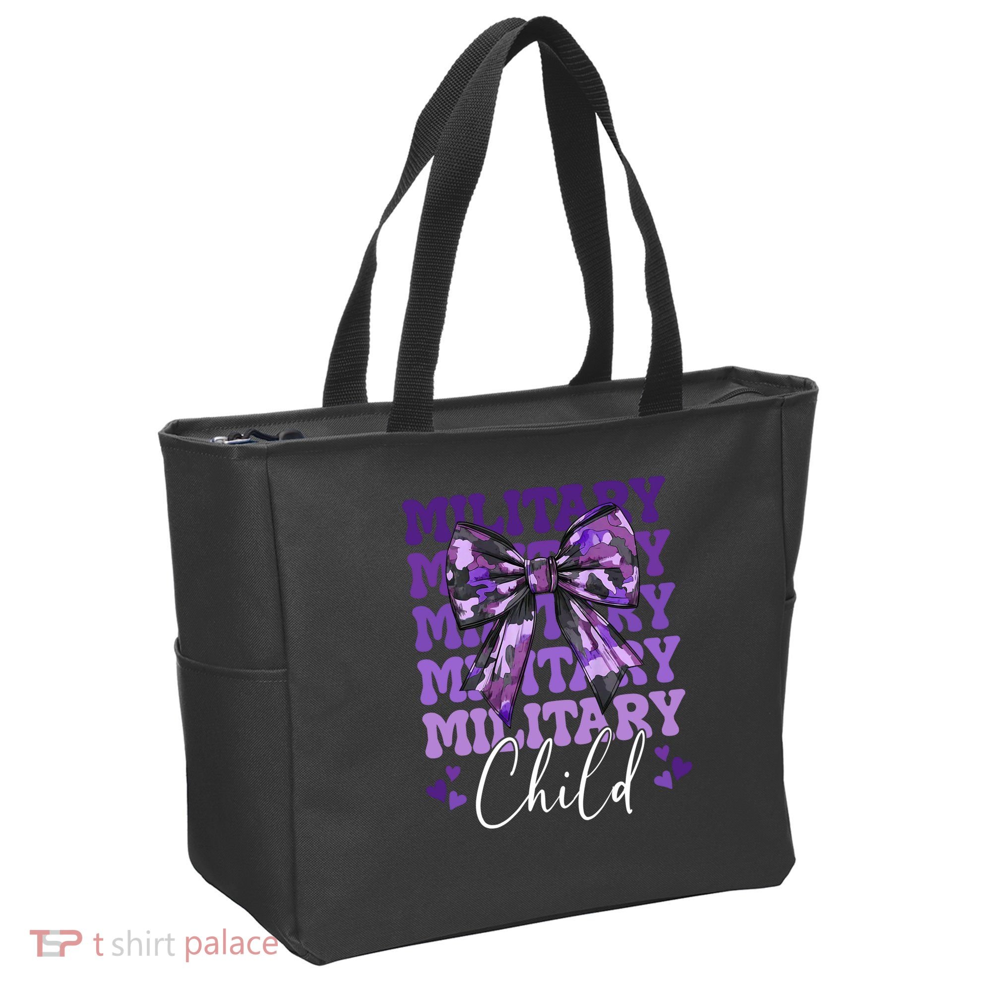 Military Child Coquette Bow Purple Up Camo Tote Bag