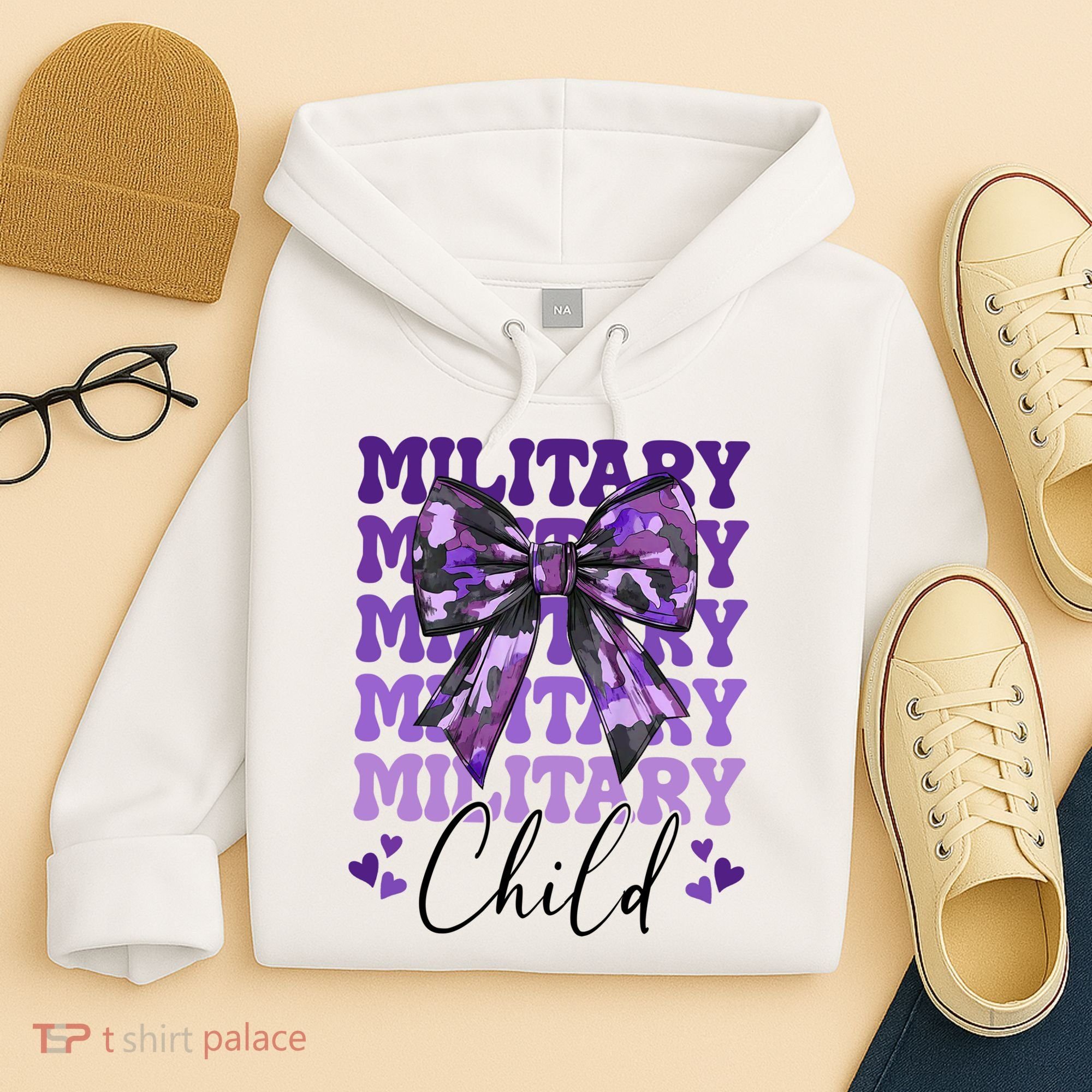 Military Child Coquette Bow Purple Up Camo Hoodie